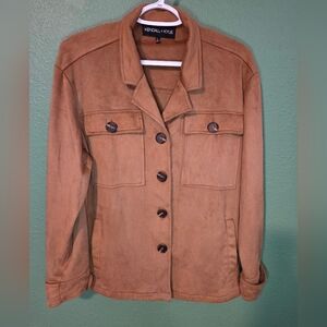 Kendall + Kylie Faux Suede Button Front Jacket Tan Shacket Size Large